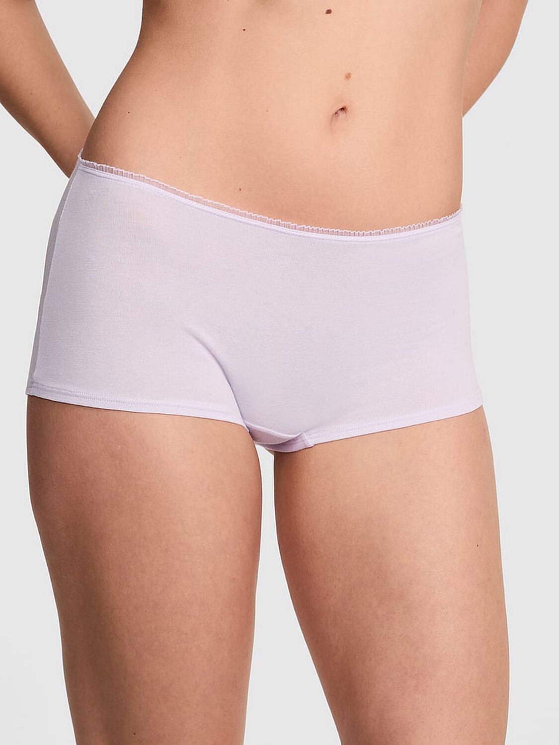 vs Pink Cotton Daisy Patch Boyshort Panty Purple Whisper Mesh Daisy Graphic 1 of 3 