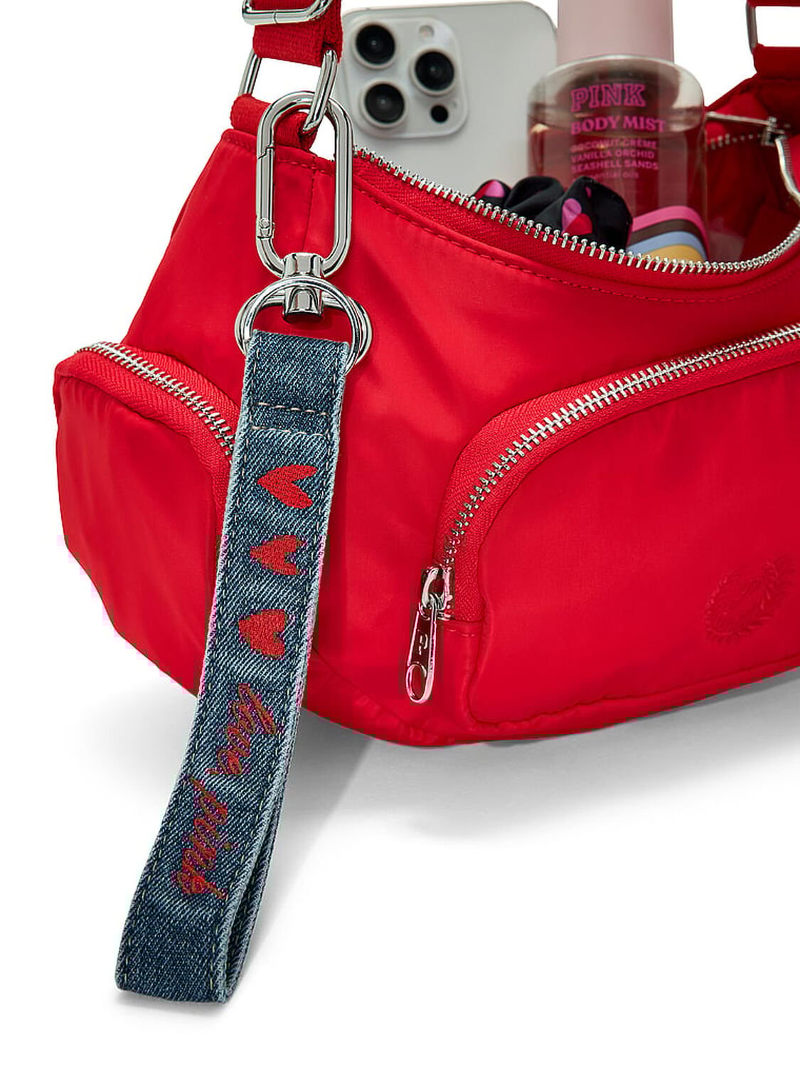 vs Pink Wristlet Strap Keychain Red Heart & Love Pink Embroidery 3 of 3 