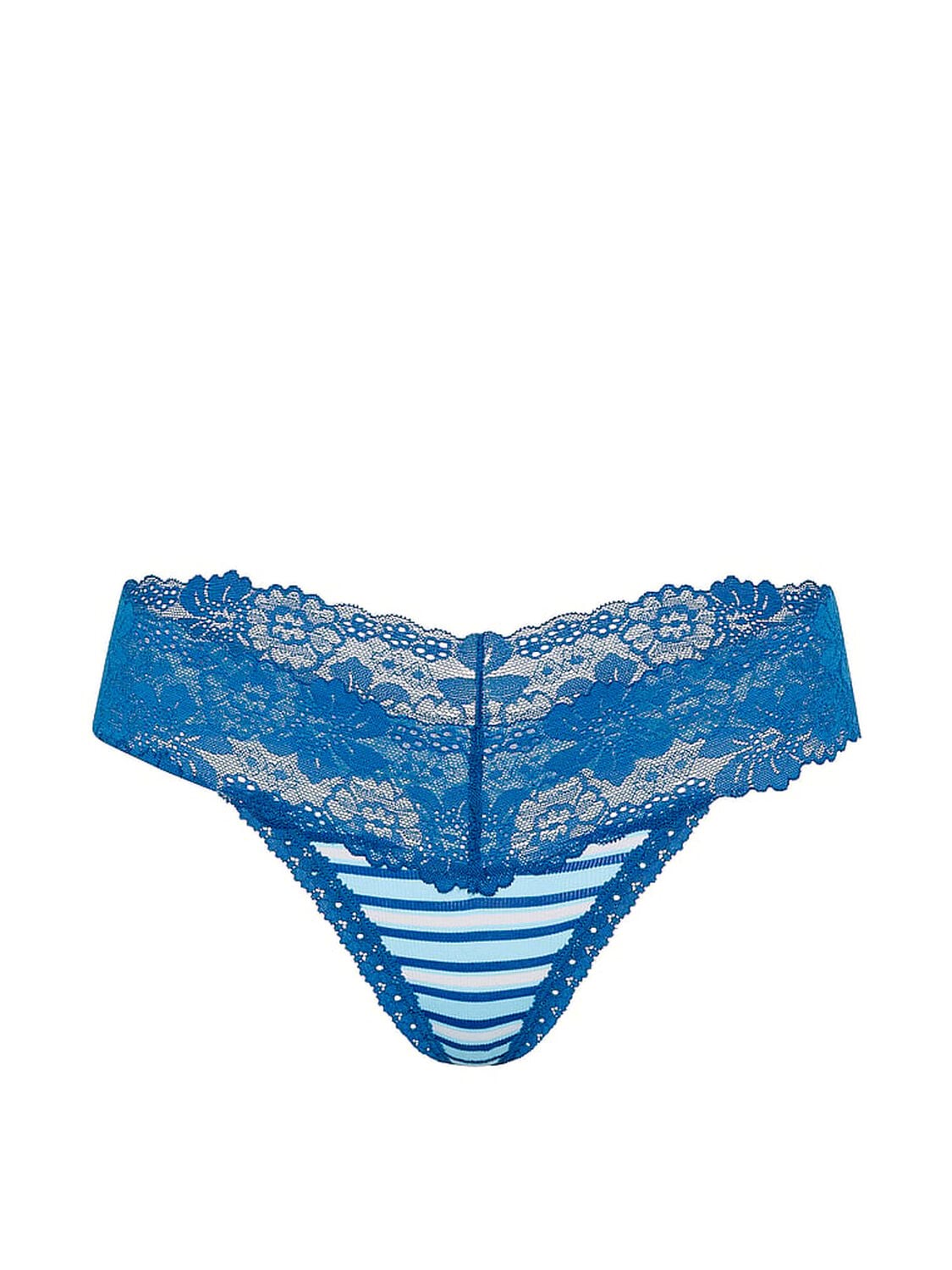vs Pink PINK Wink&trade; Lace-Trim Thong Panty Blue Stripe 3 of 3 