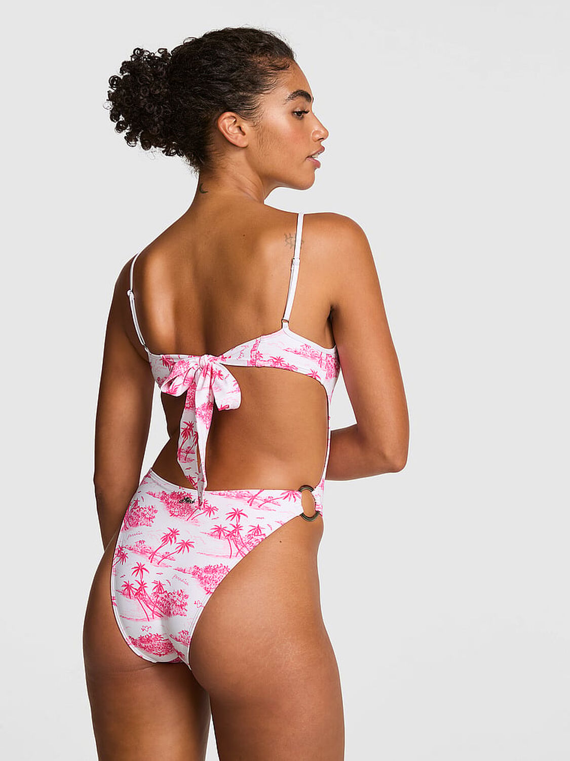 vs Pink Open-Back One-Piece Swimsuit Tropical Toile Pink 2 of 3 