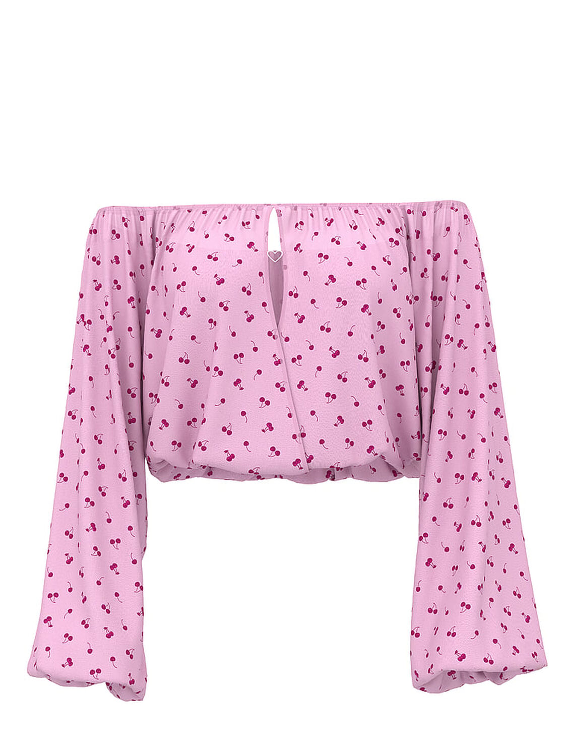 vs Pink Chiffon Long-Sleeve Off-The-Shoulder Top Cherry Print 3 of 4 