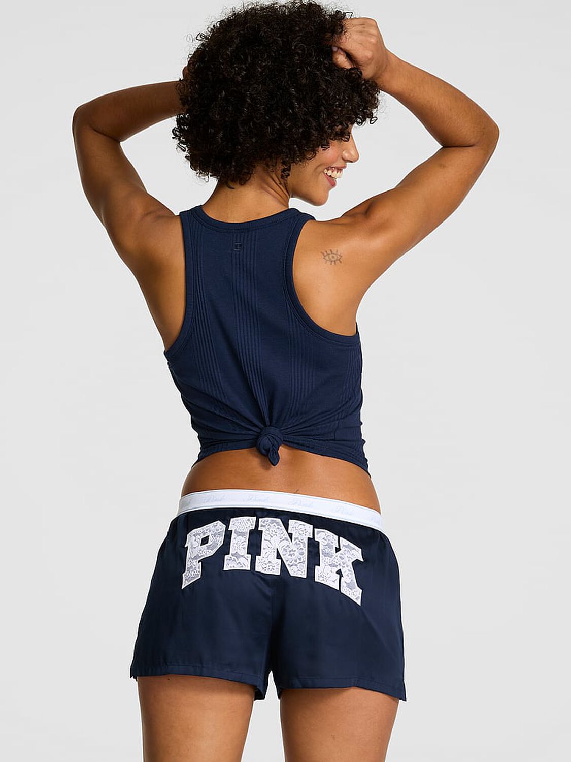vs Pink Silky Sleep Boxy Pajama Shorts Navy Noir Pink Butt Graphic 2 of 2 