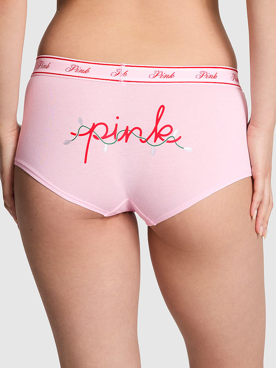 vs Pink Logo Cotton Shine Boyshort Panty Pink Tulip W Lights Butt Graphic 2 of 4 