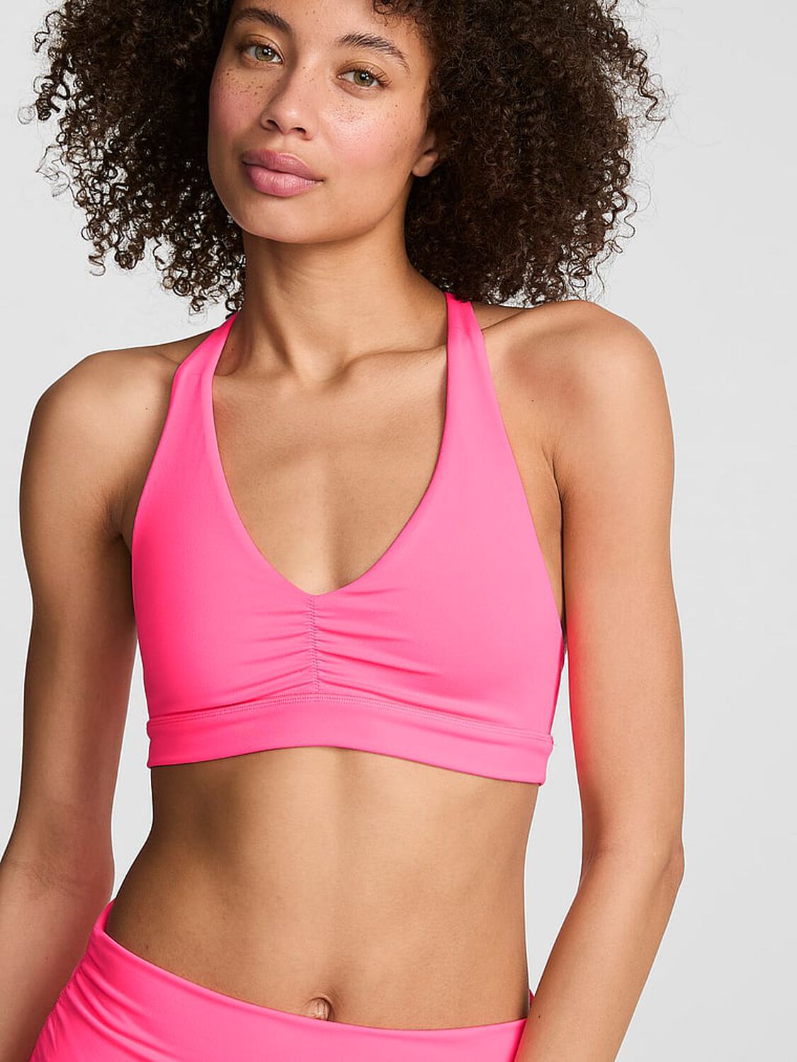 vs Pink PINK Relay&trade; Ruched Plunge Sports Bra Fall For Me 1 of 3 