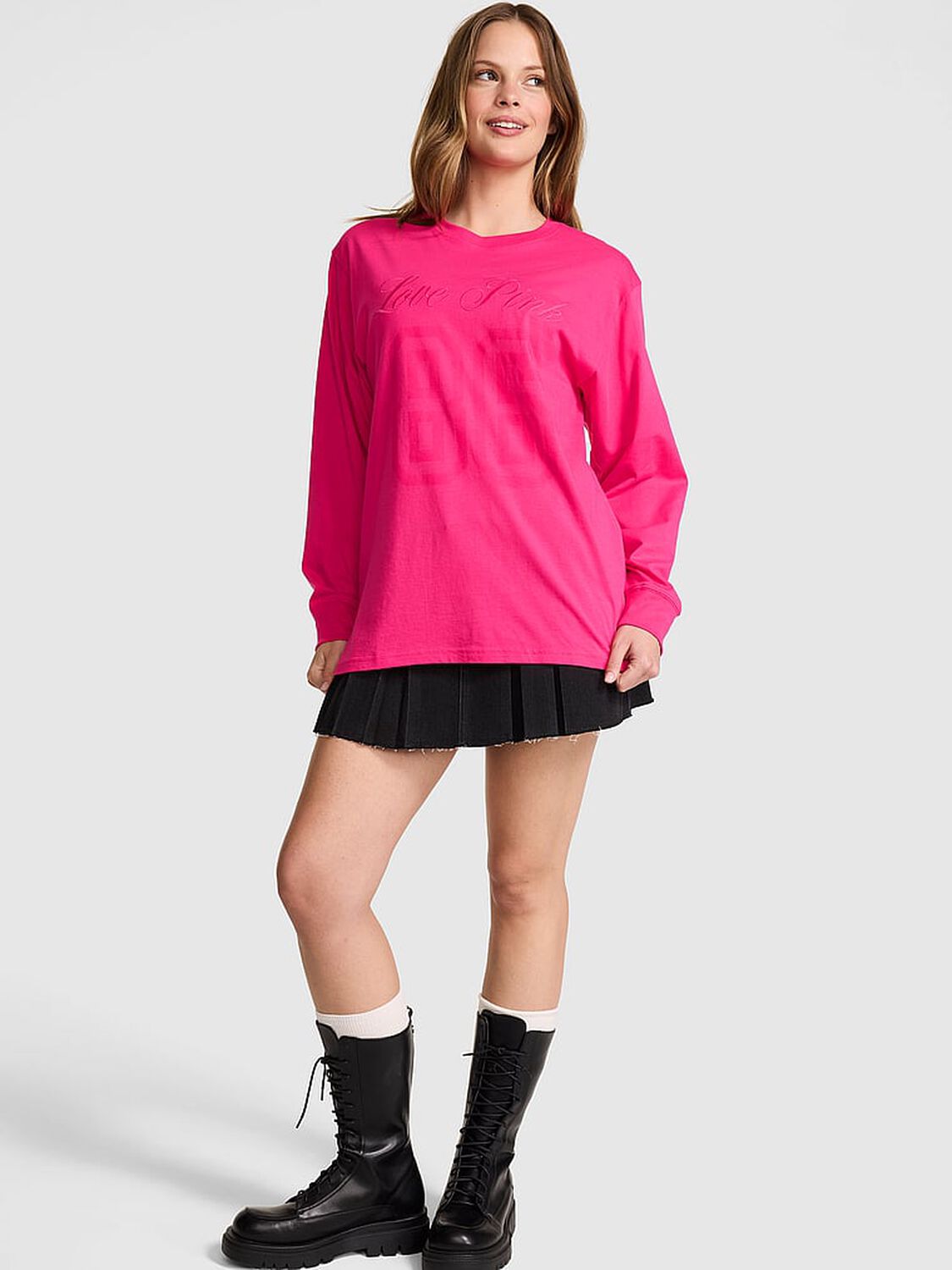 vs Pink Campus Cotton&trade; Long-Sleeve Tee Hot Stuff 1 of 3 