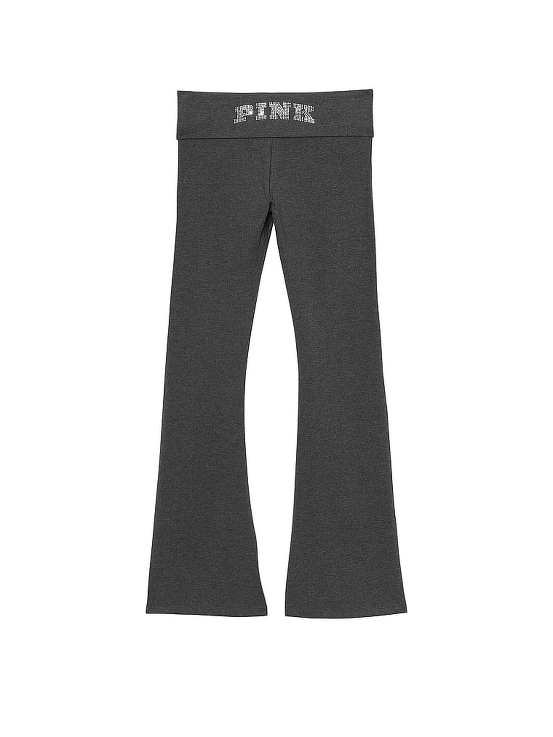 vs Pink All-Day Cotton Foldover Flare Leggings Charcoal Heather Grey Bling 3 of 3 