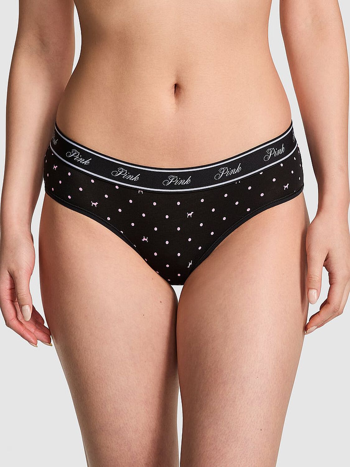 vs Pink Logo Cotton Hiphugger Panty Black Dot Dog Print 1 of 4 