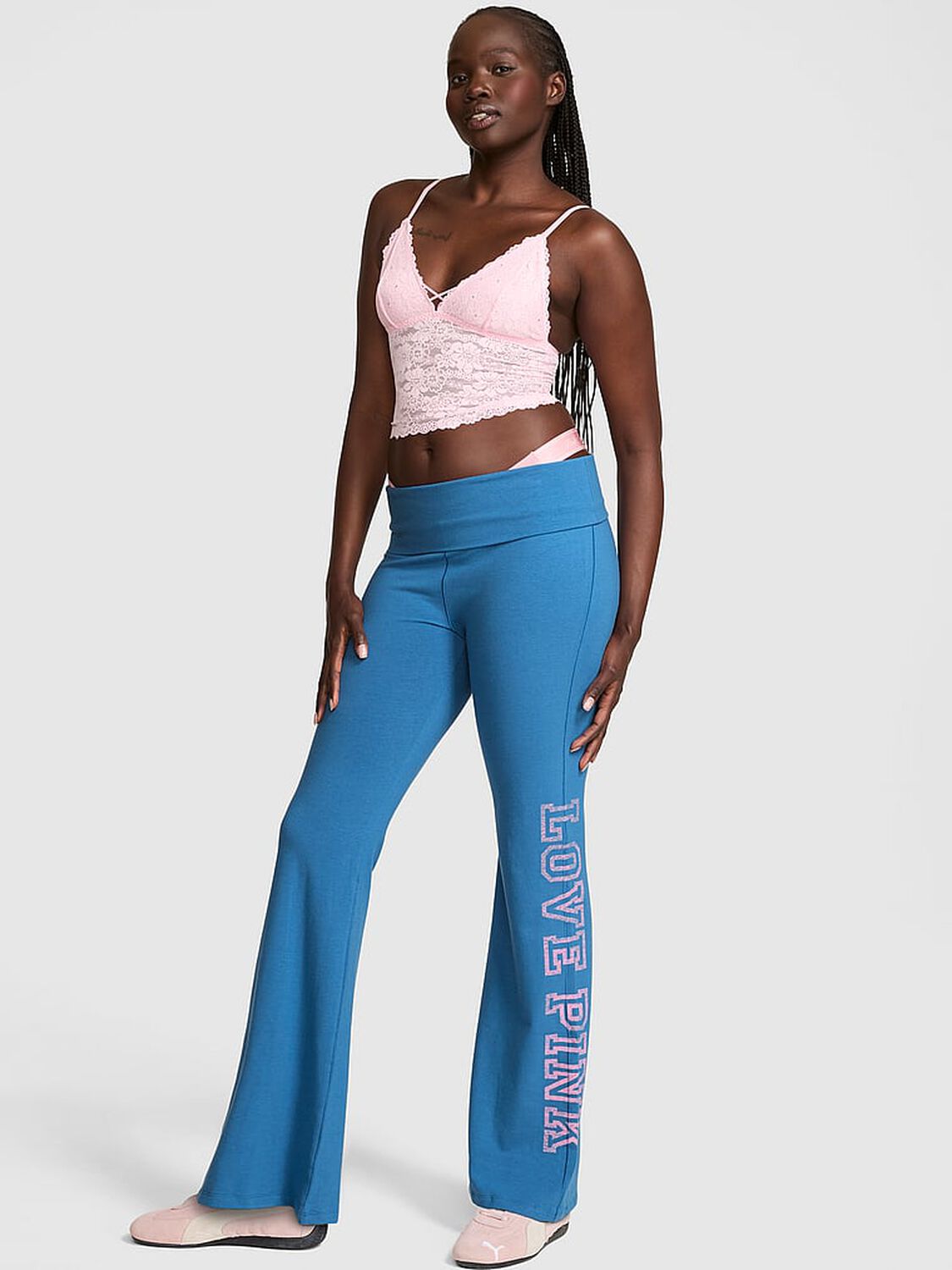 vs Pink All-Day Cotton&trade; Foldover Flare Leggings 1 of 2 