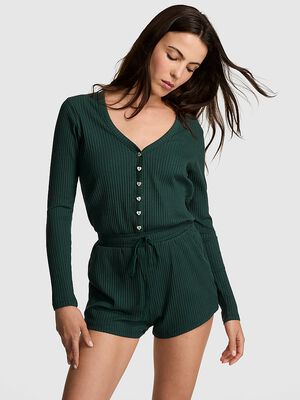 Wide-Ribbed Drawstring Romper