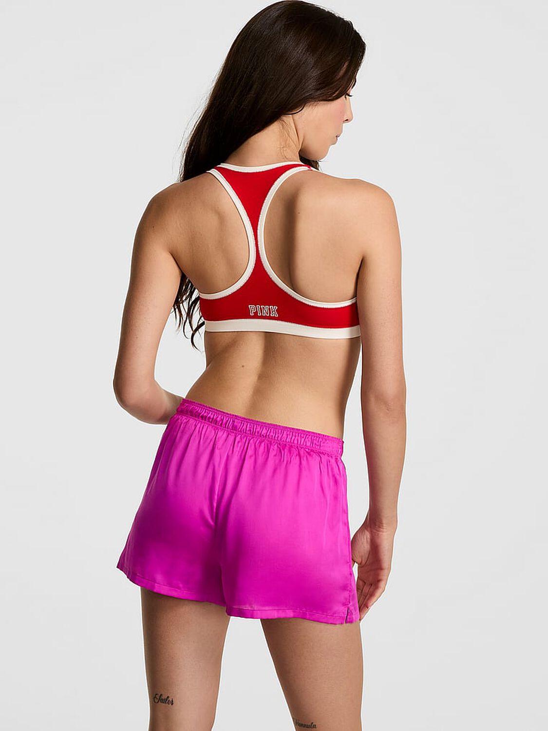 vs Pink Silky Sleep Boxy Pajama Shorts Pink Fire Pizza Graphic 2 of 3 