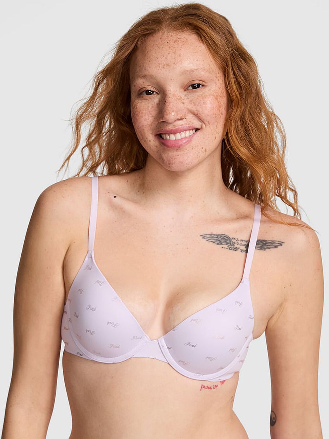 vs Pink Wear Everywhere Wear Everywhere Push-Up Bra Purple Whisper Logo Print 1 of 2 