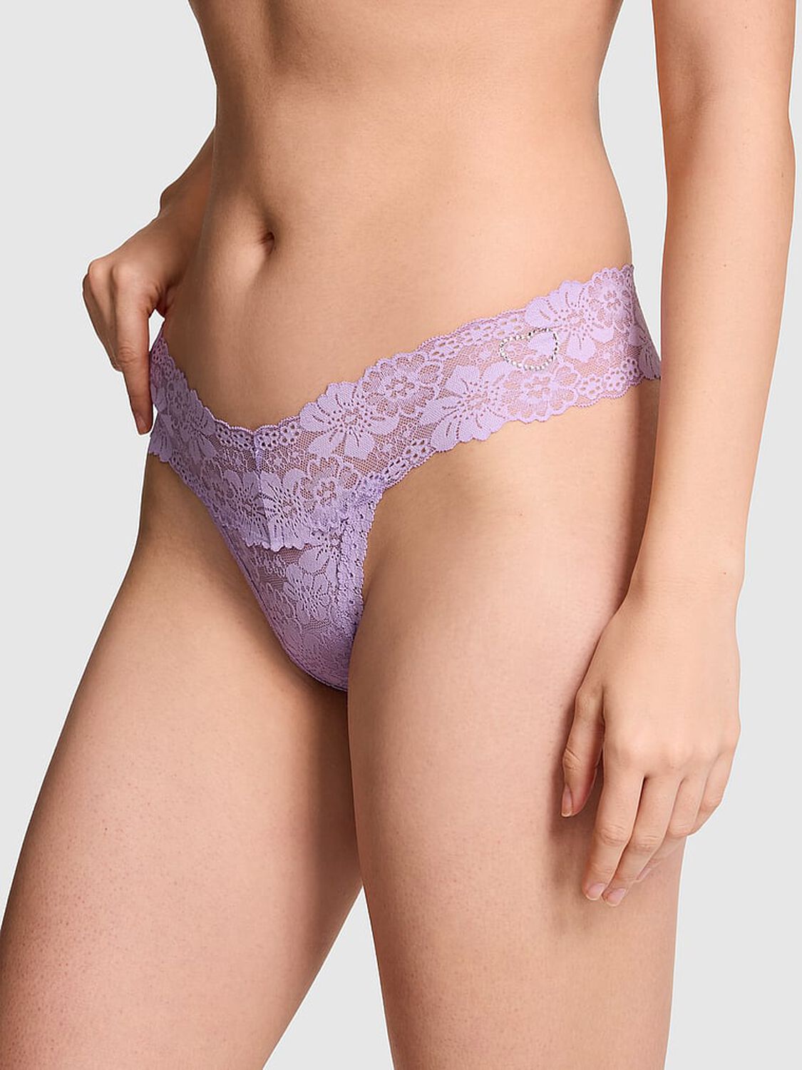 vs Pink Wink Lace Thong Panty Purple Aster 1 of 3 