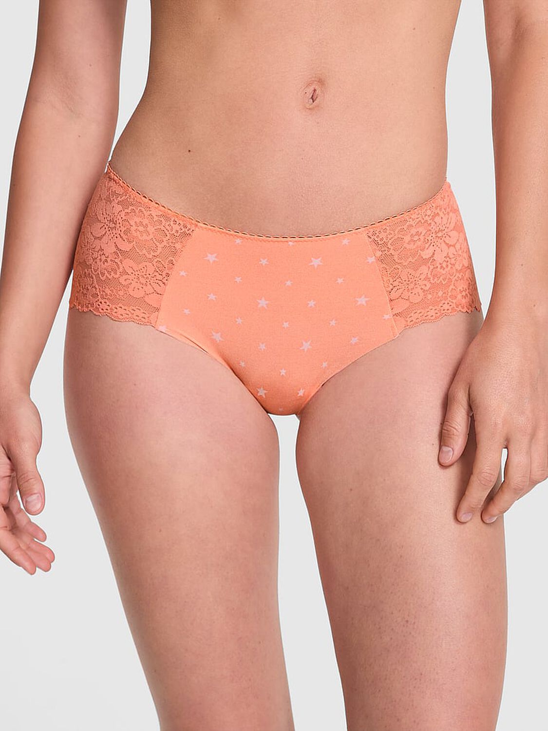 vs Pink No-Show Cheeky Panty Orange Hills Star Print 1 of 3 