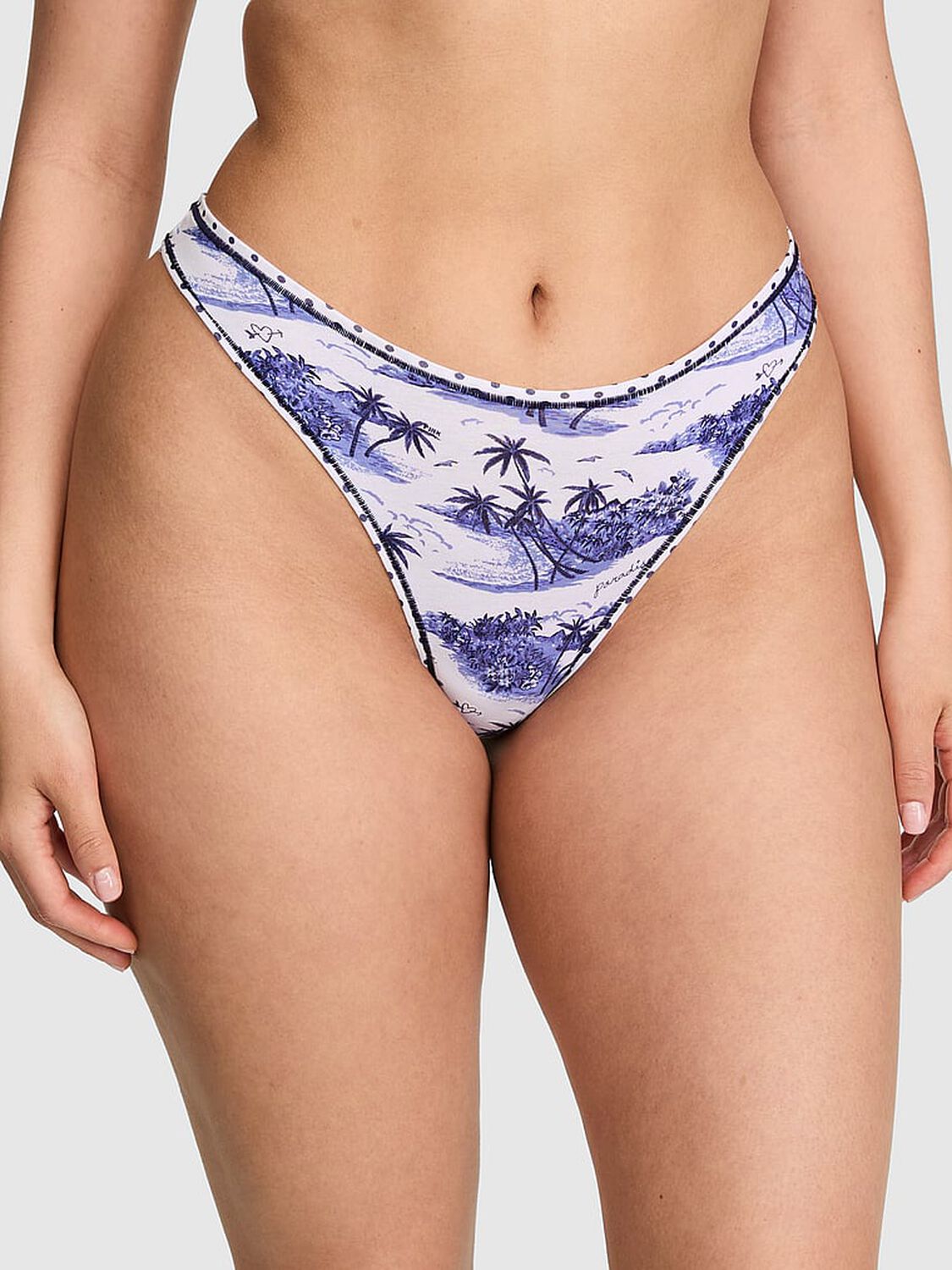 vs Pink Cotton High-Leg Thong Panty Noir Navy Toile Print 1 of 3 