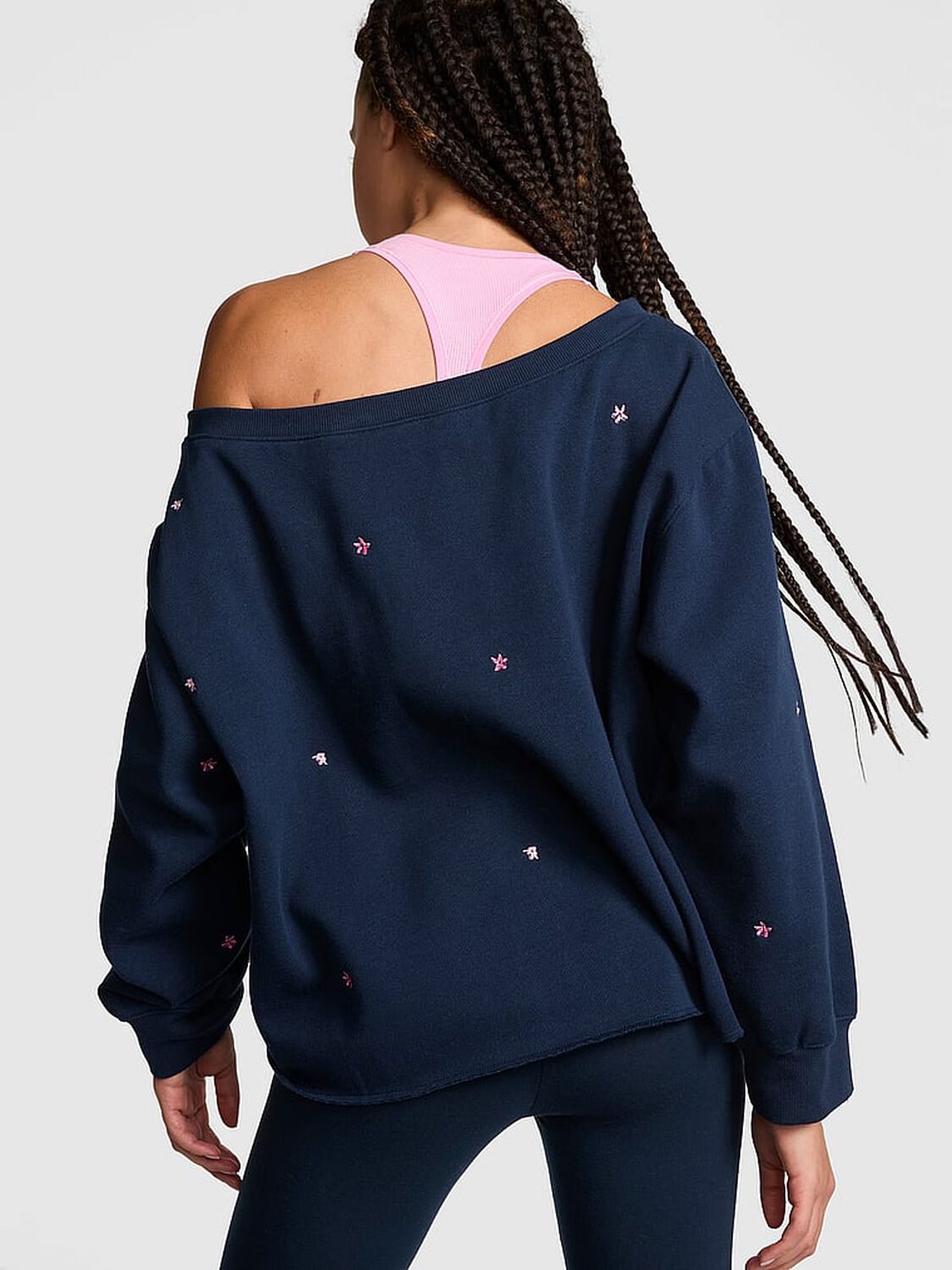 vs Pink Campus Fleece&trade; Rib Off-The-Shoulder Sweatshirt Noir Navy 2 of 2 