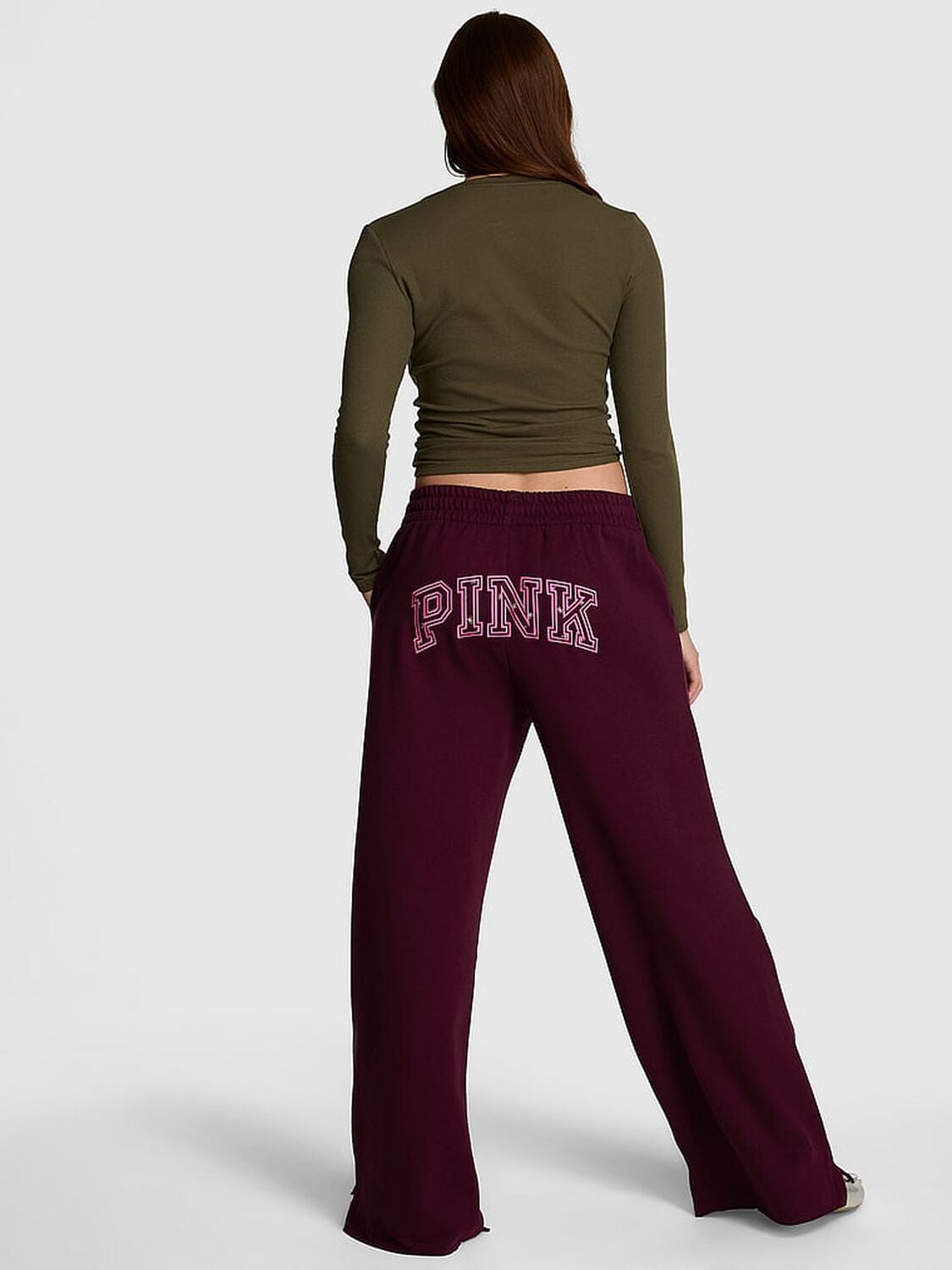 vs Pink Campus Fleece&trade; Wide-Leg Split-Hem Sweatpants Wild Rose 2 of 3 