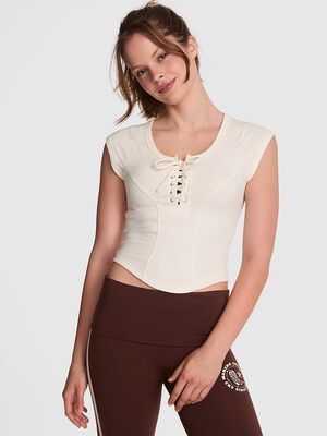 All-Day Soft Ribbed Lace-Up Top