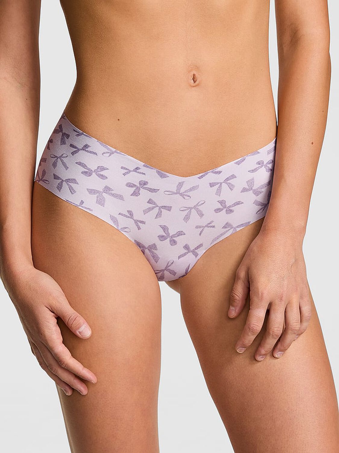 vs Pink No-Show Hiphugger Panty Purple Whisper Lace Bow Print 1 of 2 