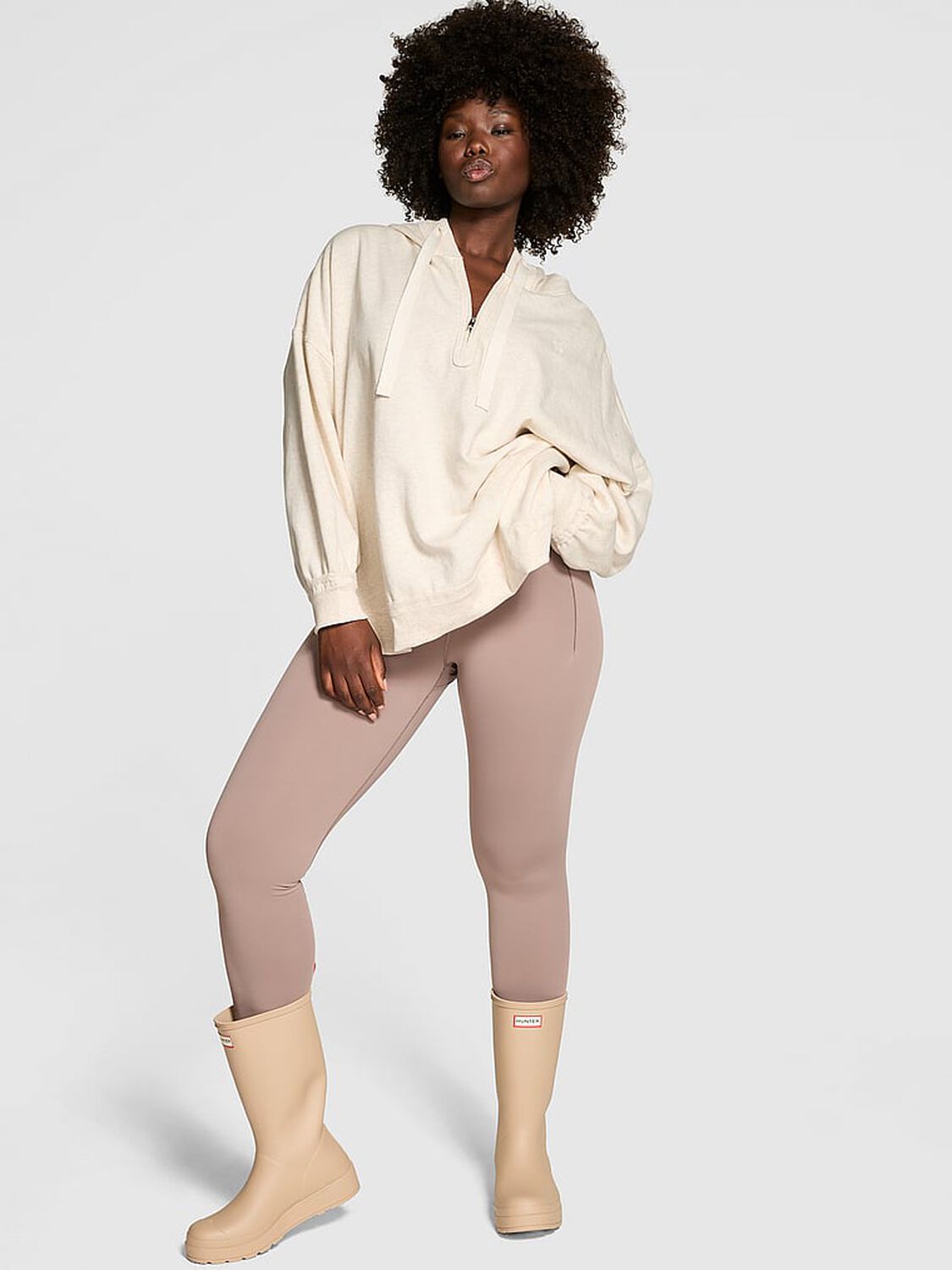 vs Pink Ivy Fleece Tunic Hoodie Natural Heather 1 of 3 