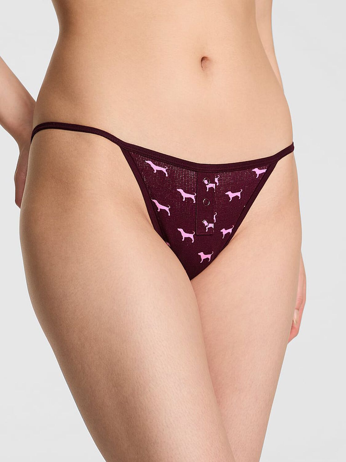vs Pink Cotton String Bikini Panty Wild Rose Dog Print 1 of 3 