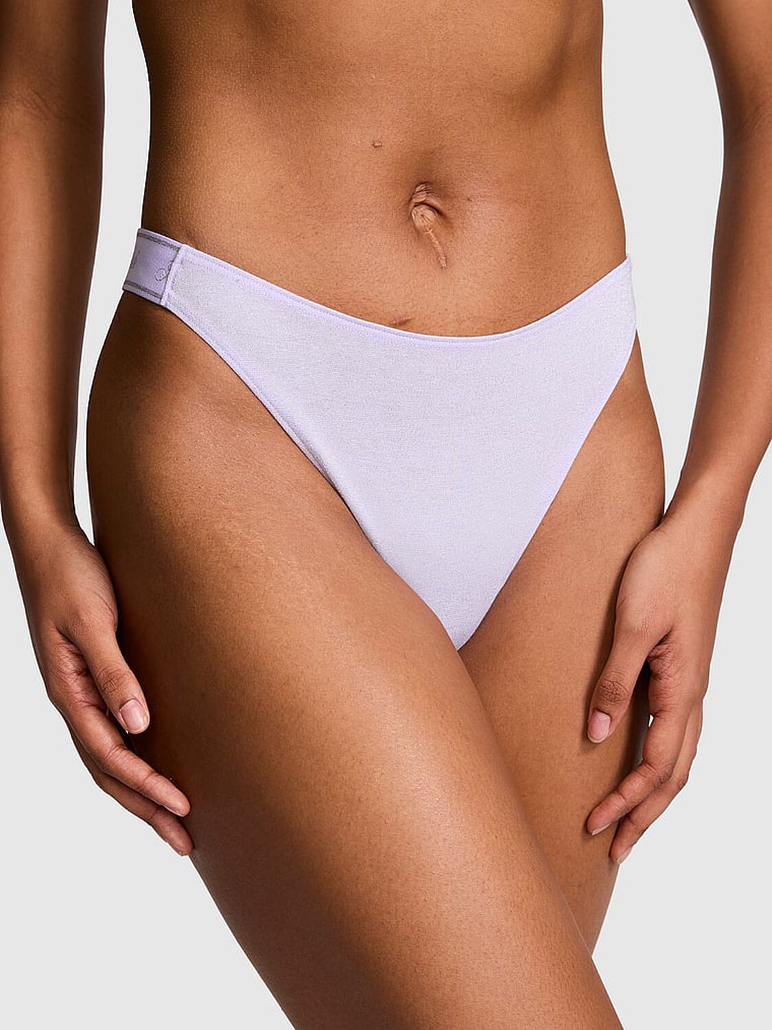 vs Pink Logo Cotton Shimmer High-Leg Thong Panty Purple Cloud Sparkle Knit 1 of 4 