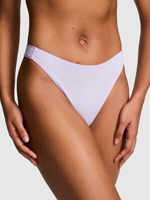 Logo Cotton Shimmer High-Leg Thong Panty