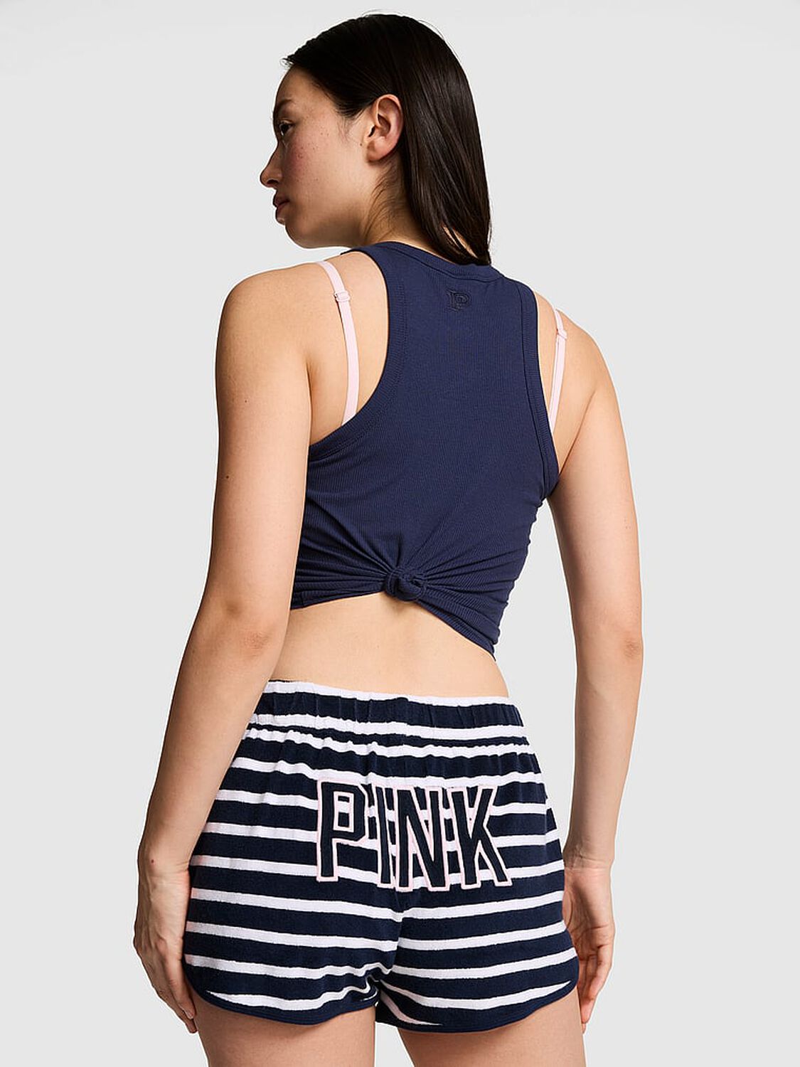 pink Pink Terry Cover-Up Shorts Noir Navy Stripe 2 of 4 