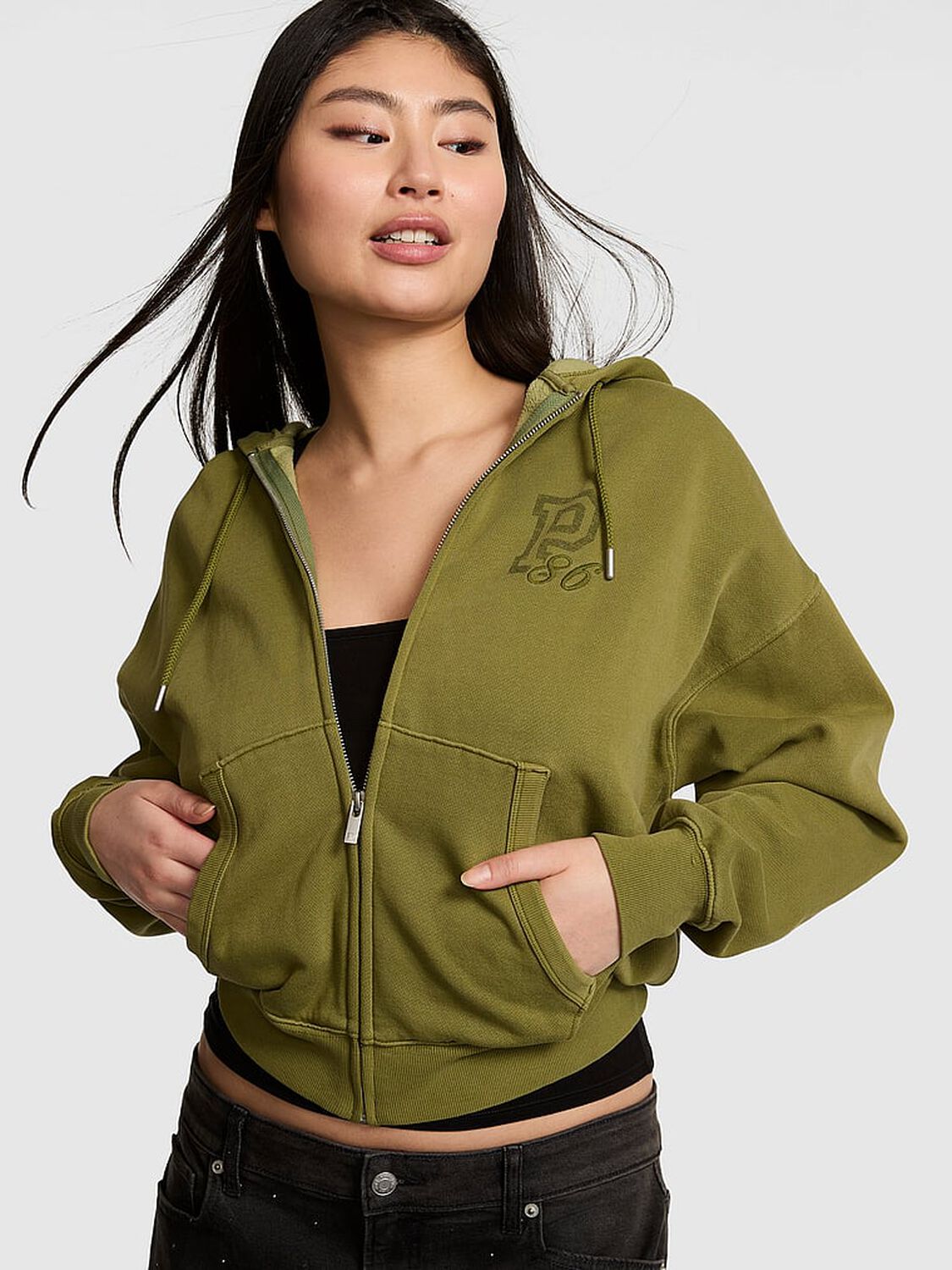 vs Pink Campus Fleece&trade; Full-Zip Hoodie Lizard Green Spring 1 of 3 