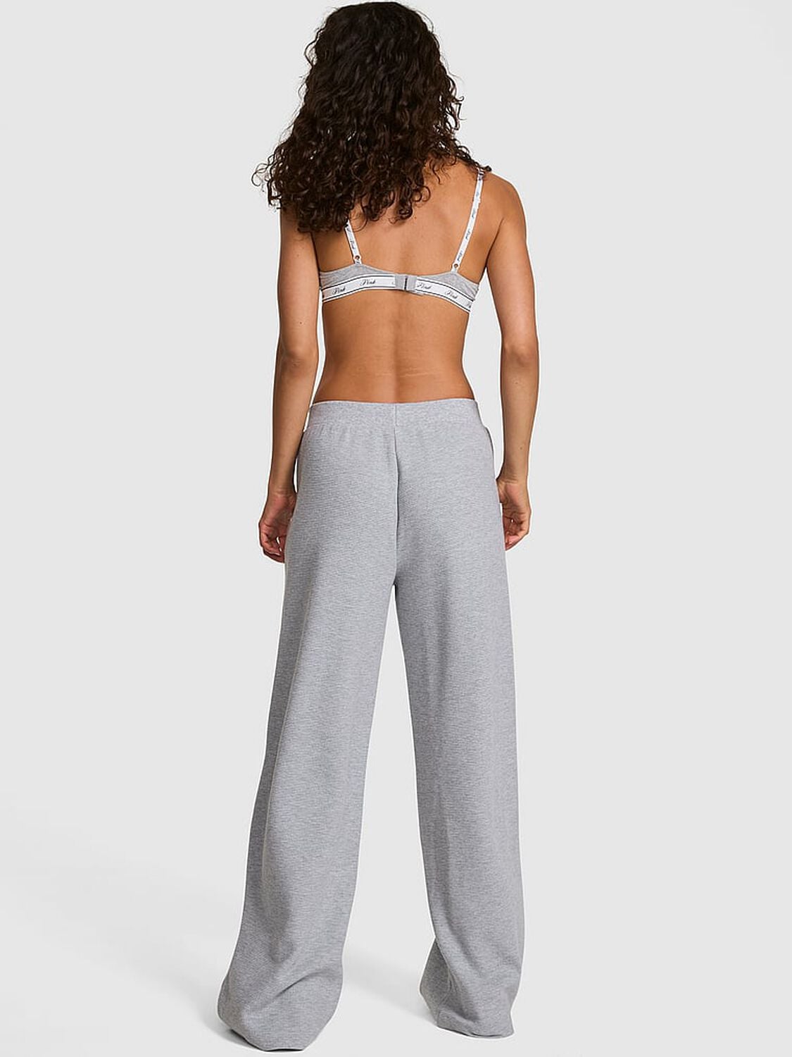vs Pink Wondersoft Waﬄe-Knit Wide-Leg Pants Medium Heather Grey 2 of 4 