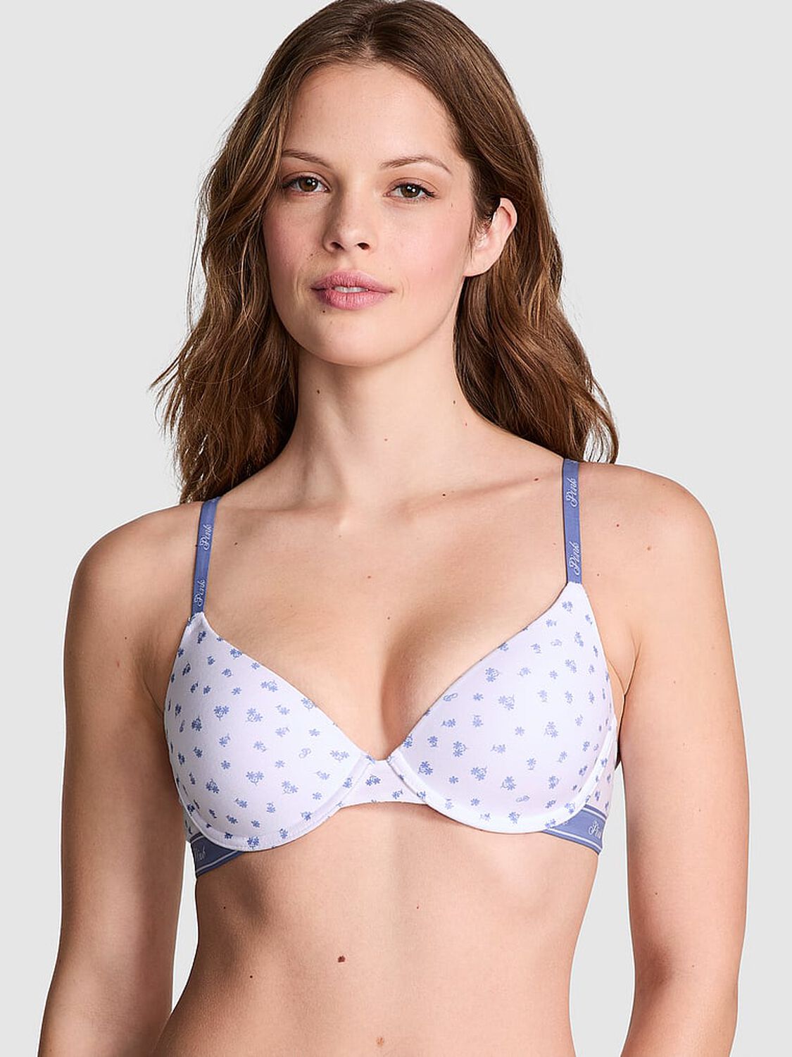 vs Pink Wear Everywhere Wear Everywhere Lightly Lined T-Shirt Bra White Floral Print 1 of 3 