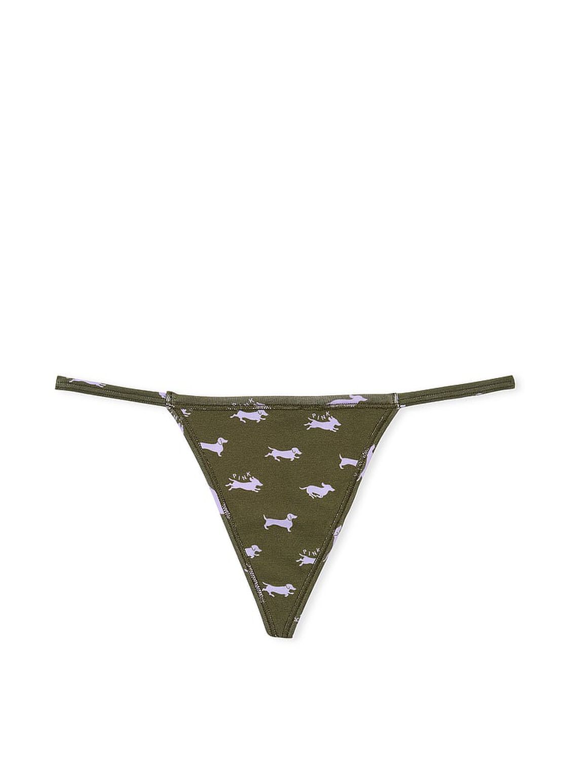 vs Pink Cotton V-String Panty Casual New Olive Dog Print 3 of 3 