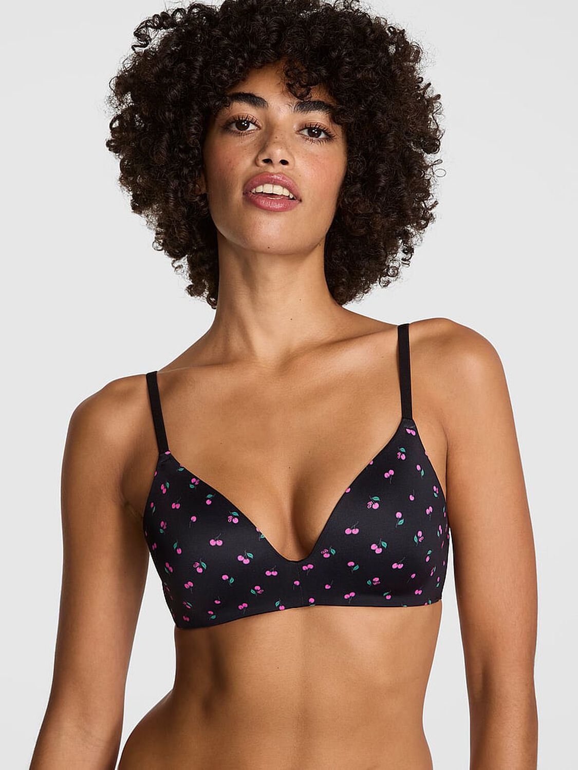 vs Pink Wear Everywhere Wear Everywhere Push-Up Wireless Bra Black Cherry Print 1 of 3 