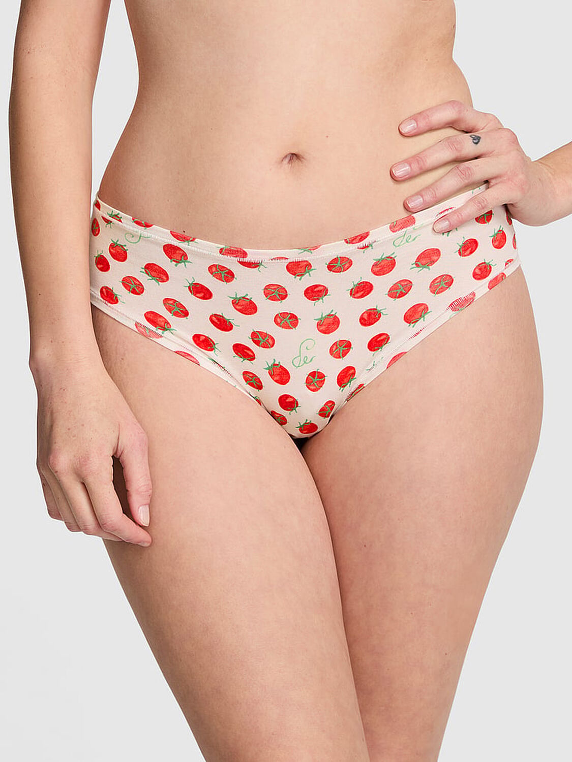 vs Pink Cotton Cheeky Panty White Shell Tomato Print 1 of 3 