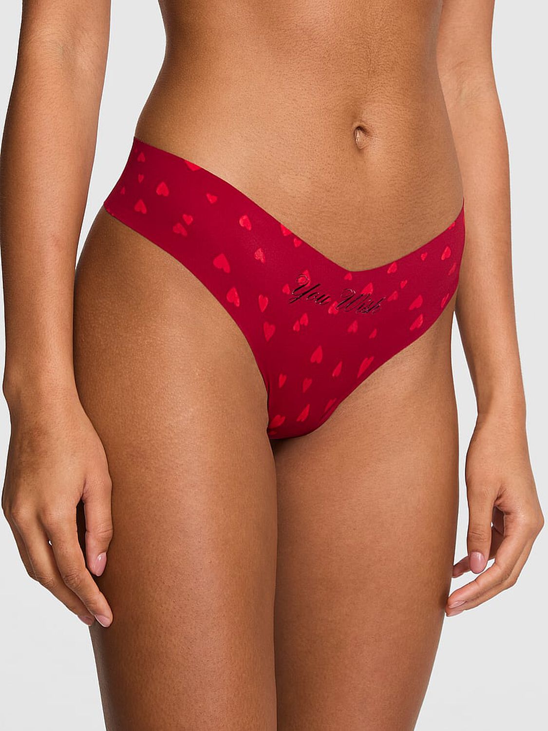 vs Pink No-Show Thong Panty Red Heart With You Wish Foil Graphic 1 of 3 