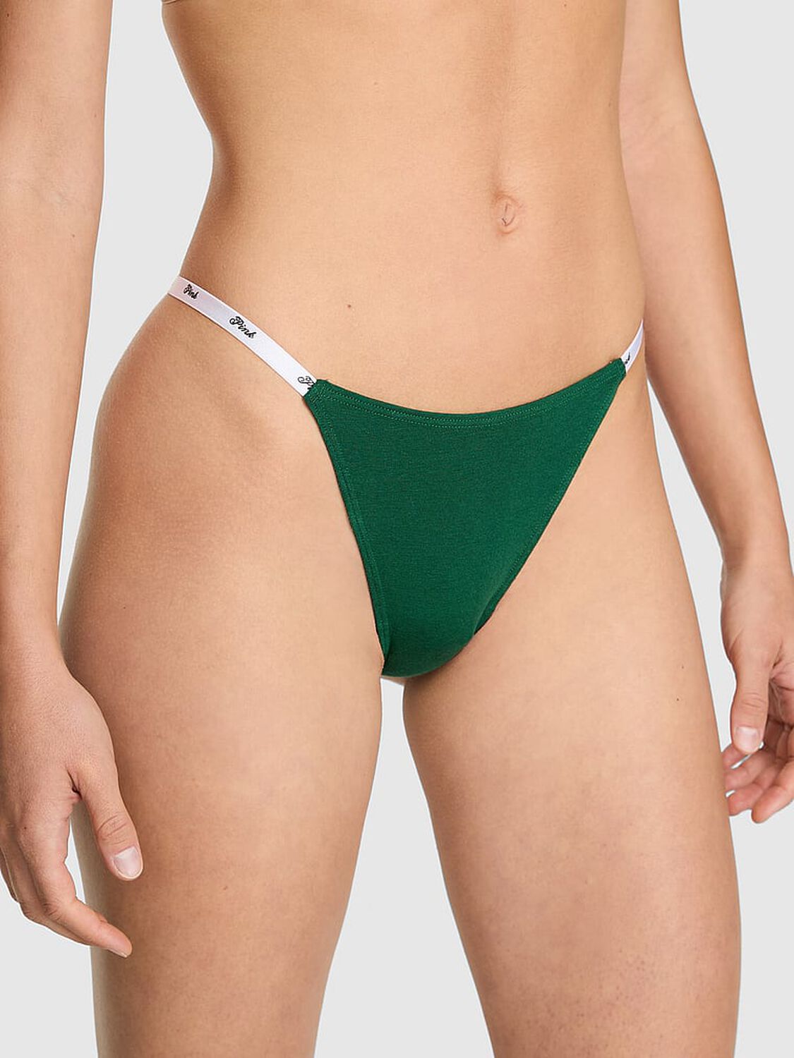 vs Pink Logo Cotton Scoop Thong Panty Jaguar Green 1 of 3 