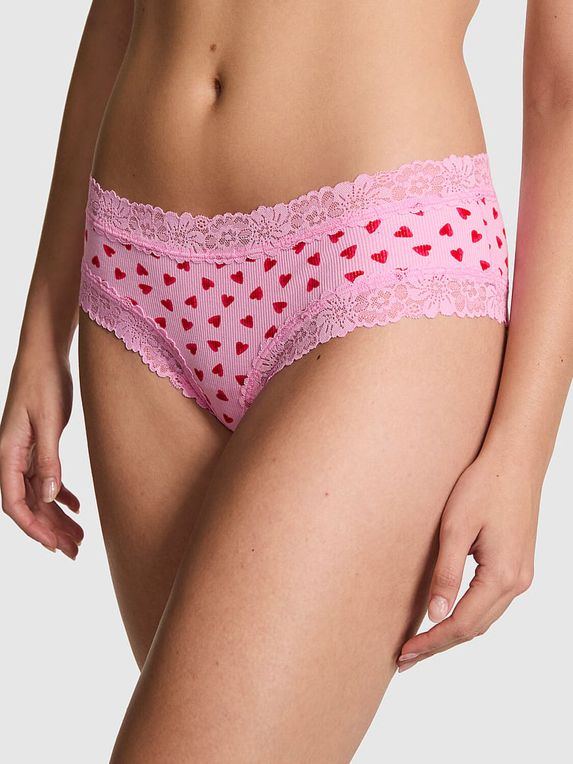 vs Pink Wink Lace-Trim Cheeky Panty Pink Hearts 1 of 4 