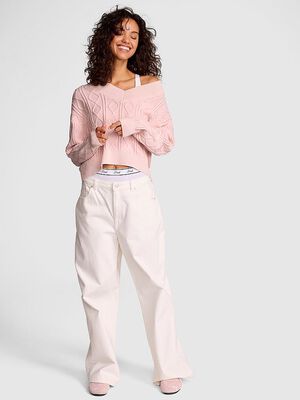 Oversized Cable Knit V-Neck Sweater