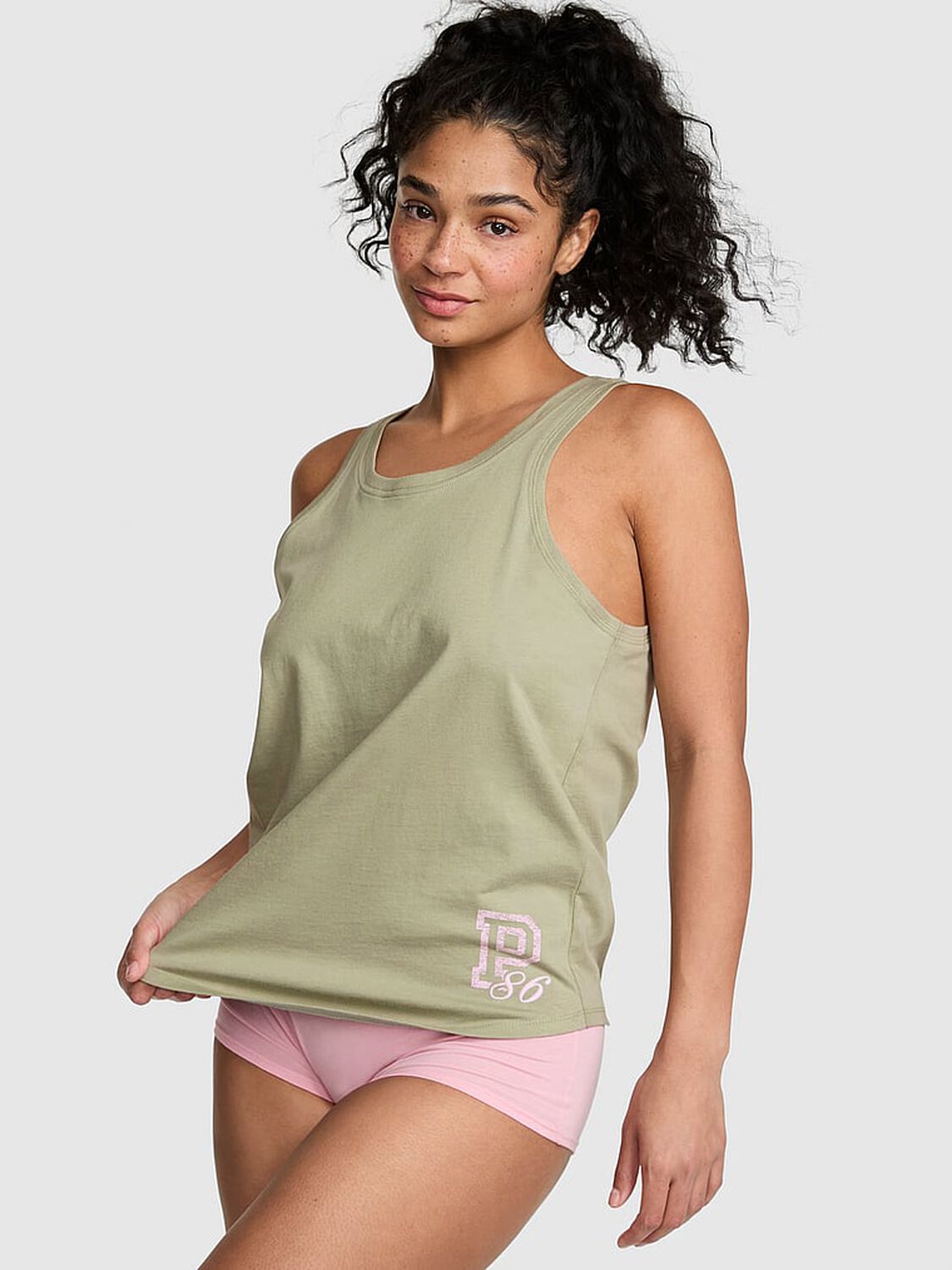 pink Pink Campus Cotton&trade; Tank Top Slate Green 1 of 3 