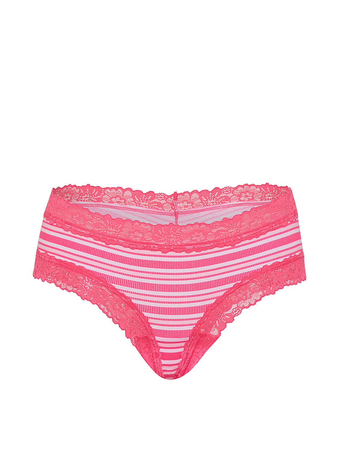 vs Pink Cotton Lace Trim Cheeky Panty Love Me Pink Stripe 3 of 3 