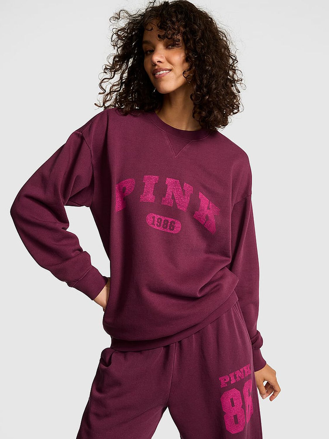 vs Pink Ivy Fleece Oversized Crew Sweatshirt Wild Rose 1 of 3 