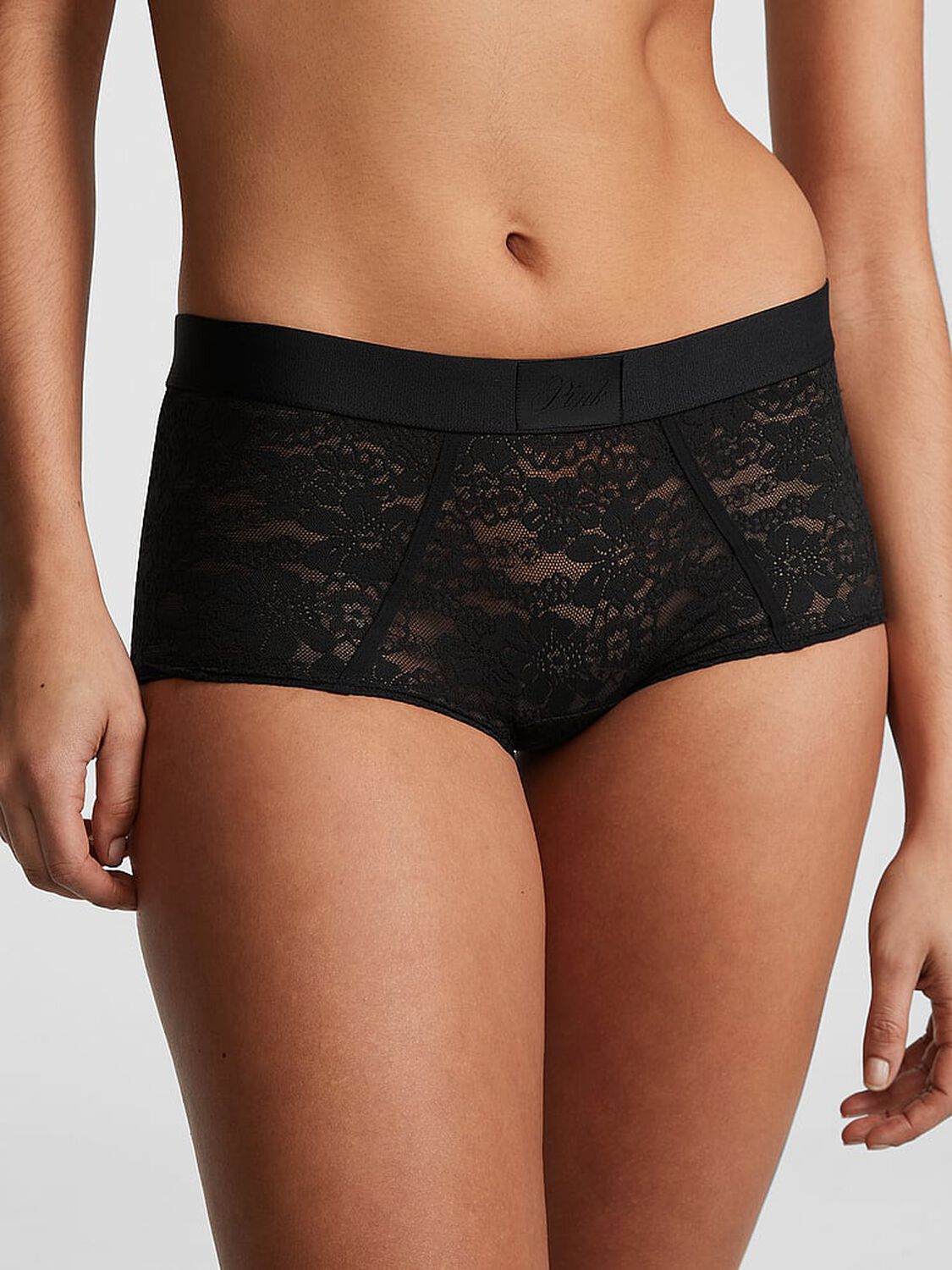 vs Pink Wink Logo Boyshort Panty Pure Black 1 of 3 
