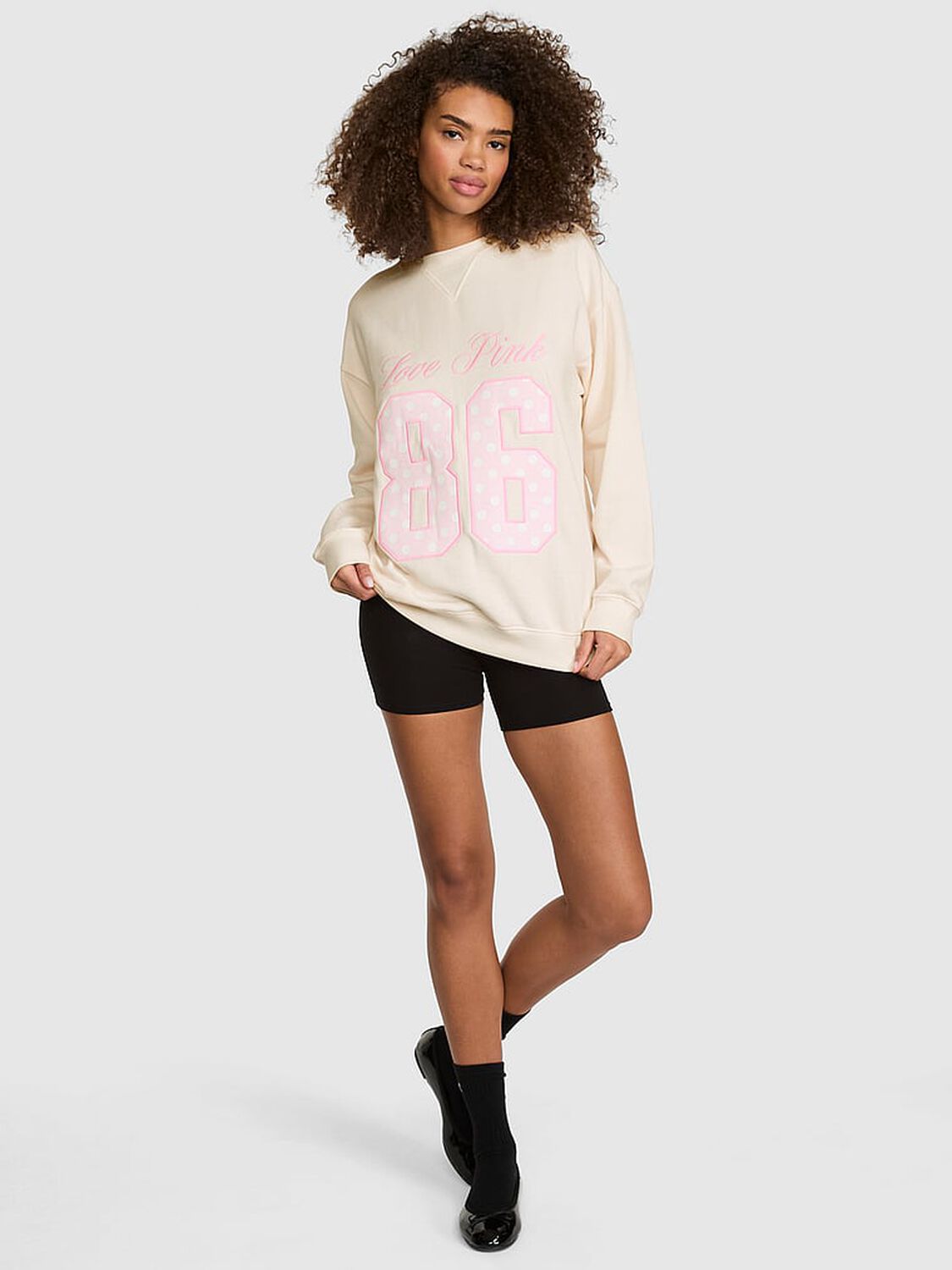 vs Pink Campus Fleece&trade; Oversized Crew Sweatshirt Cozy White 1 of 3 
