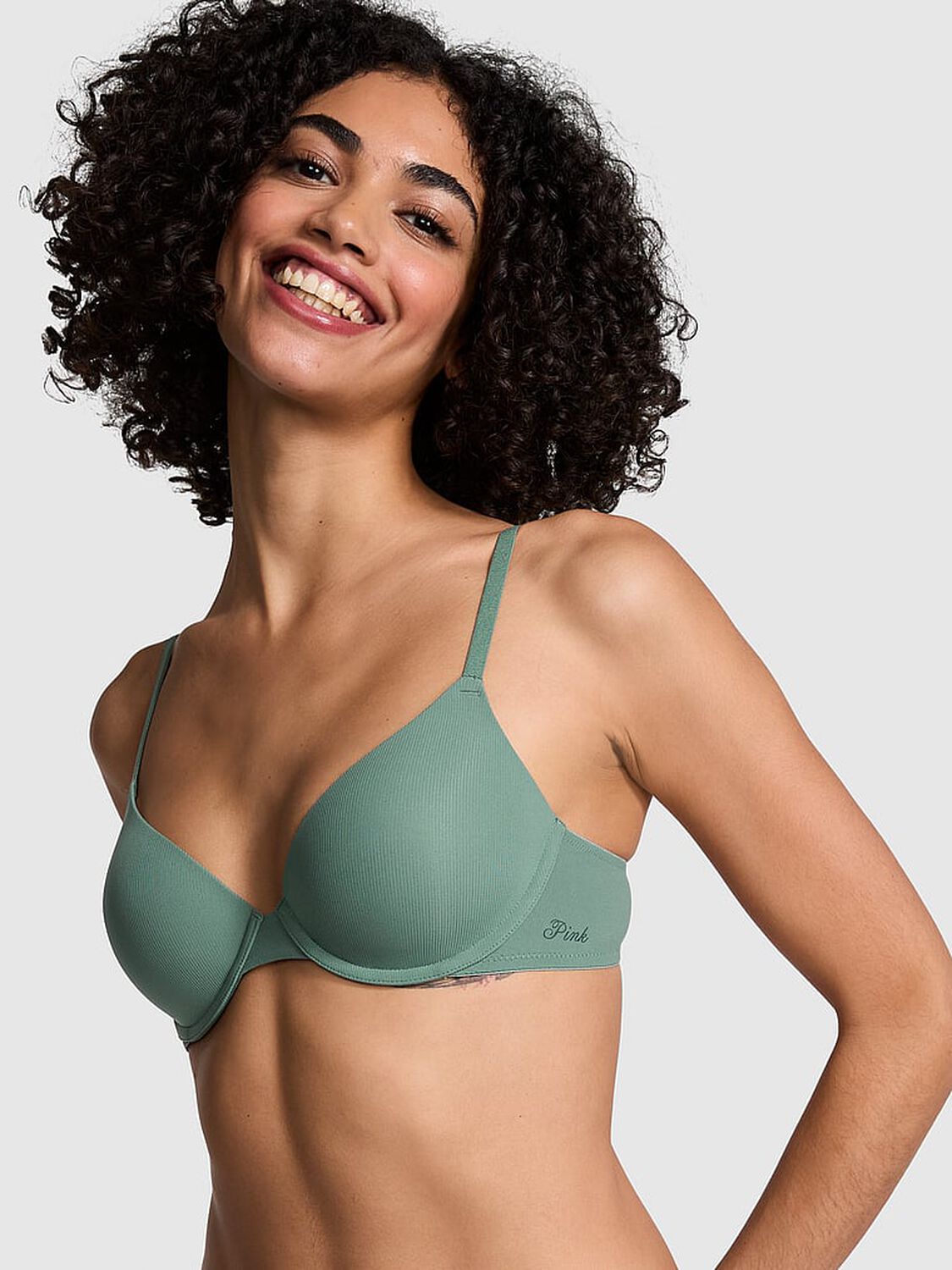 vs Pink Wear Everywhere Wear Everywhere Lightly Lined T-Shirt Bra Fresh Forest 1 of 4 
