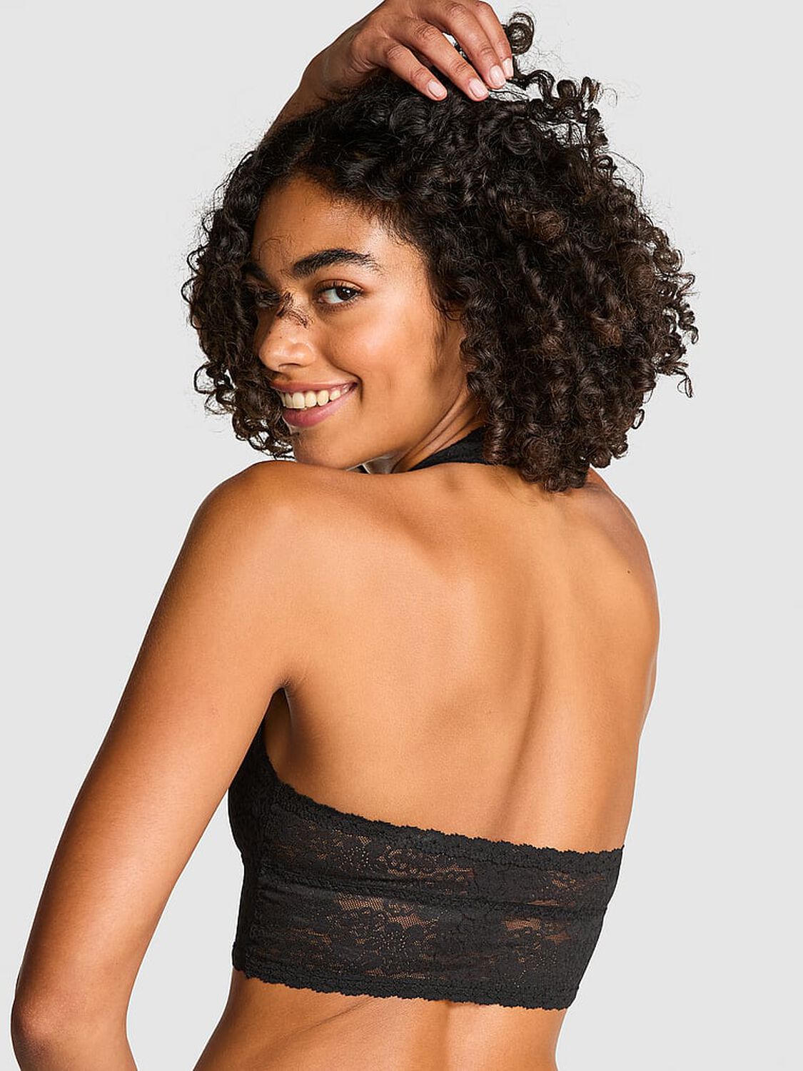 vs Pink Bralettes & Bra Tops Wink Lace Halter Top Black 2 of 4 