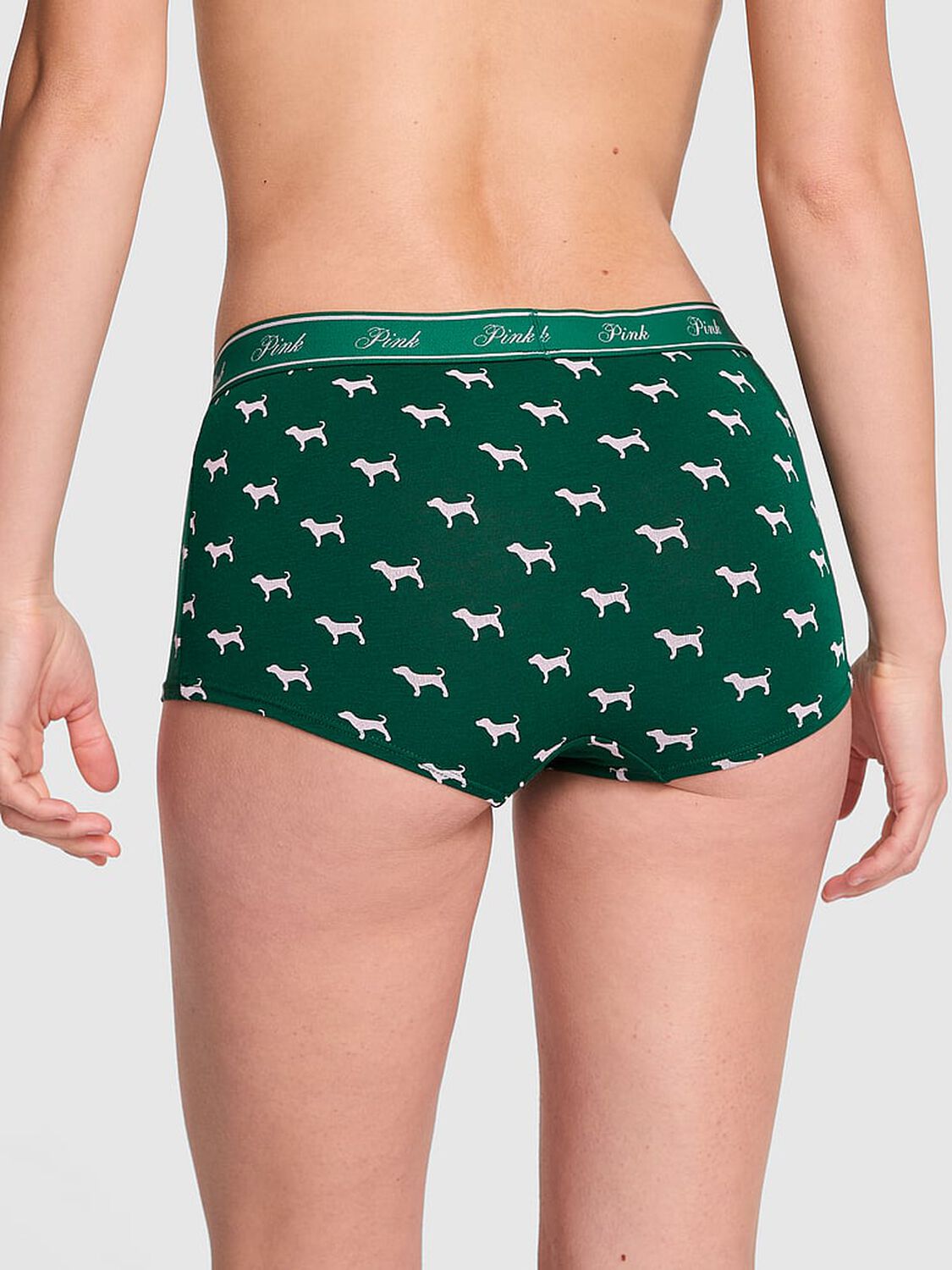 vs Pink Logo Cotton Boyshort Panty Jaguar Green Dog Print 2 of 3 