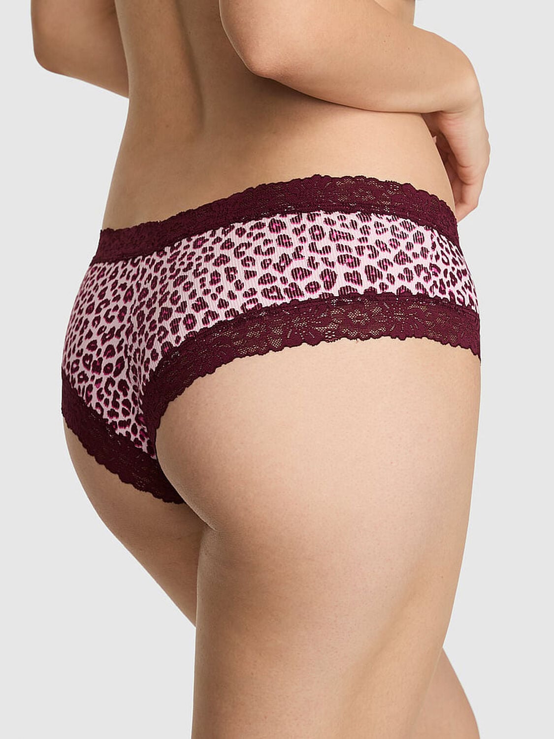 vs Pink PINK Wink&trade; Lace-Trim Cheeky Panty Pink Tulip Leopard W/Wild Rose Lace Print 2 of 3 