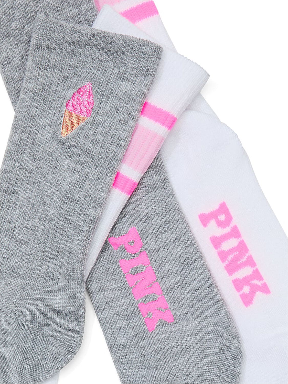 vs Pink 2-Pack Crew Socks Grey/Optic White/Pink Bubble Ice Cream 2 of 2 