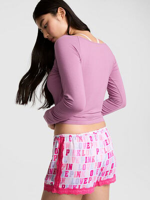 Silky Lace-Trim Boxy Pajama Shorts