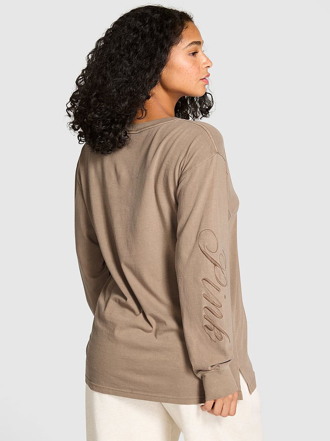 vs Pink Campus Cotton Long-Sleeve Tee Iced Coffee 2 of 2 