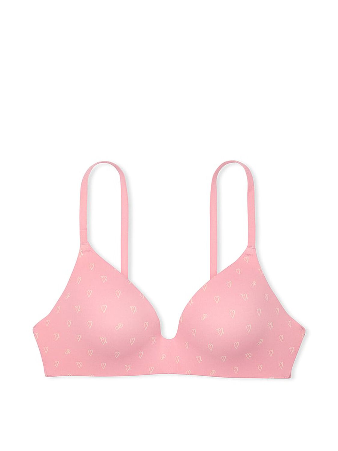 vs Pink Wear Everywhere Wear Everywhere Lightly Lined Wireless Bra Petal Pink Heart Print 3 of 3 
